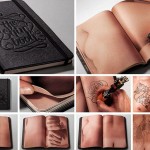 As páginas desse caderno simulam a pele humana para que tatuadores possam treinar