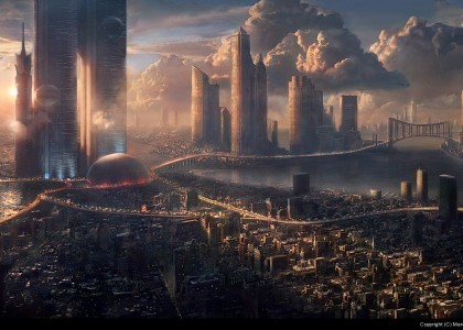 Ilustração de uma cidade futurista