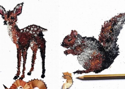Artista desenha animais usando lápis, mas sem riscar o papel