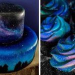 Confeiteira faz bolo e cupcakes seguindo o tema “galáxia”