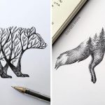 Artista desenha plantas brotando em silhuetas animais